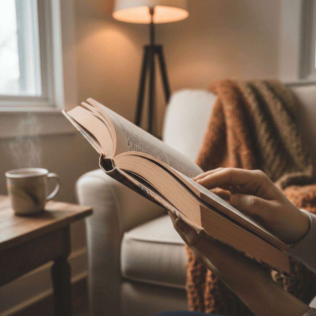 Assembled shelving unit with books and decor in a cozy living room