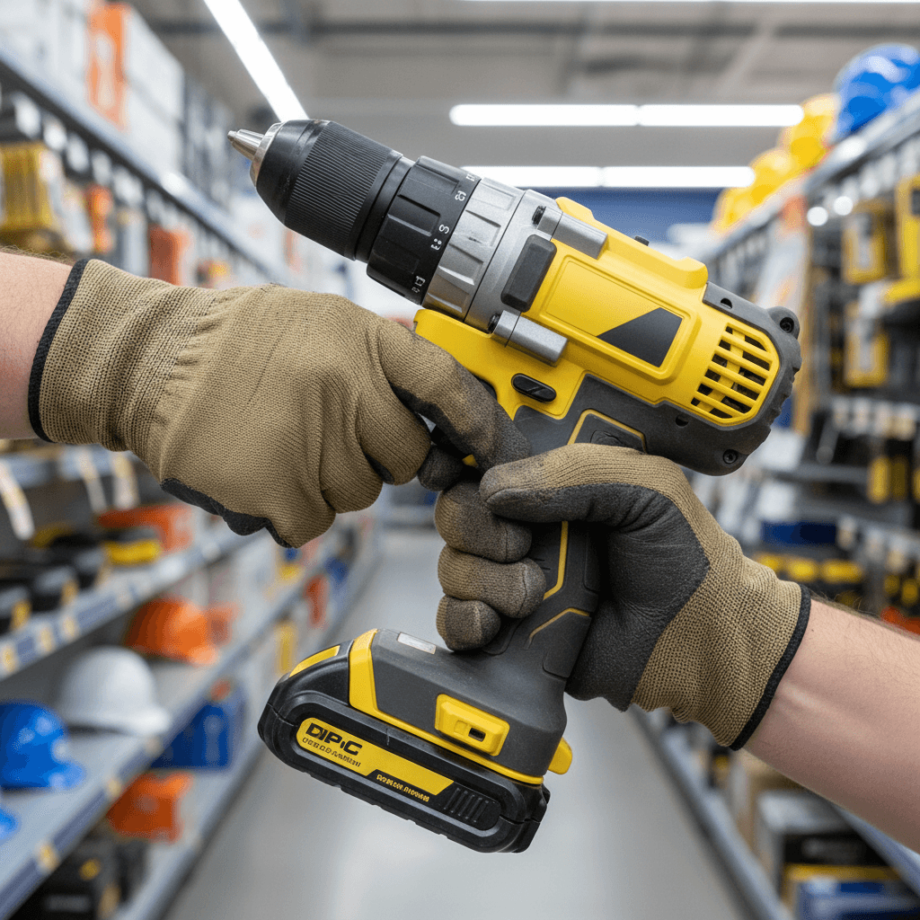 Technician securing a wall-mounted shelving unit with a drill